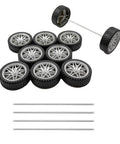 10 Piece Toy Car Wheel Set With Rubber Tires And 5 Piece Metal Shaft Axles for DIY RC cars, trucks, robots, and helicopters, silver 2mm shaft
