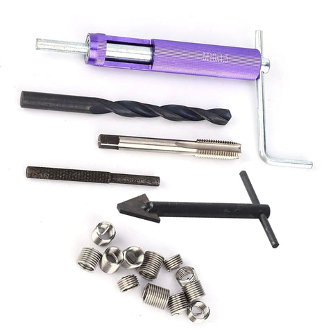 M10 x 1.25 Thread Repair Insert Kit with 12 screw sleeves and twisted drill stainless steel tools for auto parts, radiators.