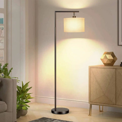 Cordless Arc Floor Lamp With Remote, Battery Powered Tall Living Room And Bedroom Light, Drum Fabric Shade, LED Bulb Included