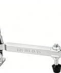 Pro Grade Vertical Toggle Clamp Featuring A Quick Release Lever And Unmatched 400 Lbs Holding Capacity For Rock Solid Workshop Clamping And No Sweat Assembly Jobs in silver with red handle.