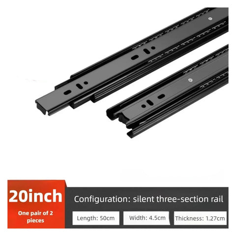 Professional Heavy Duty Bottom Mounted Drawer Slides Crafted From Cold Rolled Steel Featuring A Completely Concealed Design For Rock Solid Cabinet Storage And Ultra Smooth Operation - 20 inch silent three-section rail.