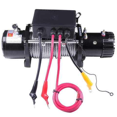 Heavy Duty 12000 Lb Electric Winch For Off Road Trucks, Jeep, And Suv, 12 Volt Waterproof IP68 Design with steel cable and wiring.