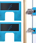 Magnetic Door Hinge Jig For Accurate Mortise And Hinge Cuts, shown installed on cabinet for easy and precise hinge alignment.