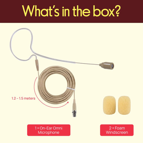 Omnidirectional On Ear Condenser Microphone For Voiceover And Speech With Wired Headset Design, cable and foam windscreen included