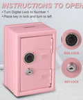 Mini Money Safe Lock Box For Cash, Jewelry And Valuables, Durable Steel Security Safe Pink Portable Safe 4.6 X 4.2 X 6.9 Inches with dial and key lock