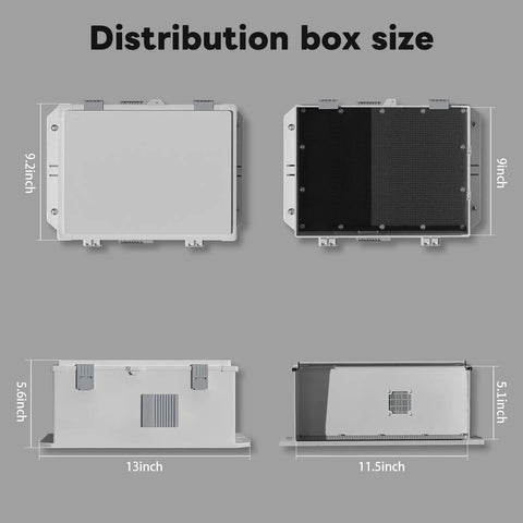 Heavy Duty Outdoor Electrical Box With Waterproof ABS Enclosure shown in four size views with ventilation features.
