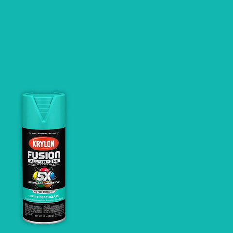 Krylon Beach Glass Matte Spray Paint canister on a teal background, ideal for metal and wood projects. Beach Glass Matte Spray Paint All In One Game Changer With Ironclad Rust Shield And Serious Grip Boost For Weekend Warrior Projects On Metal And Wood Transforming Your Gear In Record Time Without Extra Primers Or Topcoats Needed.