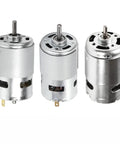Solid High-Speed Dc Motor With 12-24V Input And Major Torque For Industrial Automation Projects Or Robot Builds, featuring durable silver casings.