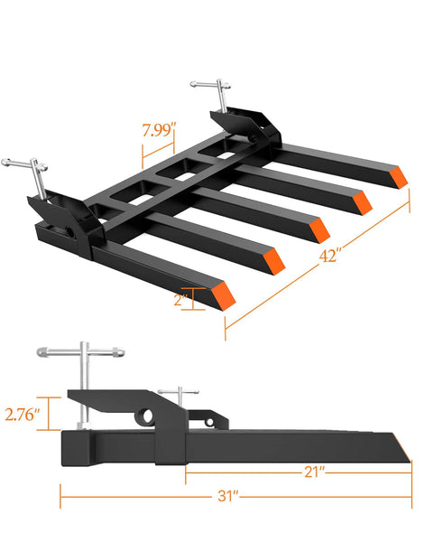Clamp On Debris Forks For 48 Inch Bucket 2500 Lbs Heavy Duty Pallet Forks With 5 Tines For Tractor Loader And Skid Steer Attachments
