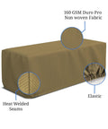 Rectangular Fire Pit Cover With Elastic Hem, 160 GSM Duro Pro Breathable Nonwoven Fabric, waterproof brown cover with features shown