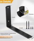 Four Pack L Shaped Shelf Brackets 6 Inch Long by 4 Inch High by 1.5 Inch Wide 5mm Thick Matte Black Iron with screws