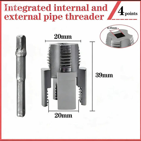 Qinalo Dual Function Pipe Threading Tool for 1/2 and 3/4 Inch PVC Plastic Pipes, integrated internal and external pipe threader.