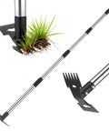2 In 1 Weed Puller And Garden Hoe With Adjustable Long Handle For Standing Uprooting, Deep Root Removal Weeder Rake And Hoe Combo