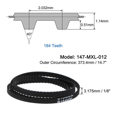 184 Tooth Timing Belt With Closed Loop Pulley Gear Cogged Rubber Drive Belt 14.7 Inch Length 0.125 Inch Wide Fiberglass Cord Reinforced technical diagram