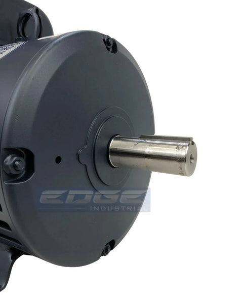 Real Workhorse 5Hp Single Phase 208V Electric Motor With 184T Frame And 1750 Rpm Compressor Duty showing steel shaft and motor housing.