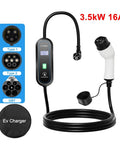 Heavy Duty Portable Ev Charger 3.5Kw 16A Type 1 J1772 with display, plug and cable for electric vehicle charging.