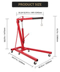 2 Ton Cherry Picker Engine Hoist Folds Flat To Save Bay Space Rolls Smooth On Six Heavy Duty Casters Includes Hand Pump For Garage Crew Auto Projects 4400 Lb dimensions measurements