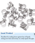 12-piece stainless steel mini fuel-injection hose clamps set, adjustable 8–10mm.