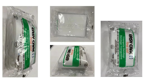 Trauma Pak first aid kit in clear plastic packaging with green label; compact outdoor medical kit.