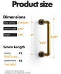 Dimensions of 10 Pack Antique Brass Cabinet Bar Pulls 3 Inch Center To Center with included screw lengths shown