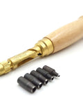 Adjustable Hole Punch For Bookbinding And Crafts With Six Punch Sizes 1.5mm To 4mm Wood Handle Steel Brass Construction No Hammer Needed