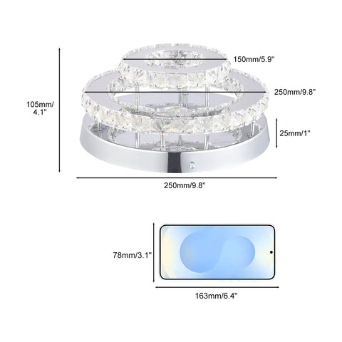 Dimensions of the Mini Crystal Chandelier Ceiling Light Two Layer Ring Design Flush Mount Modern Lighting.