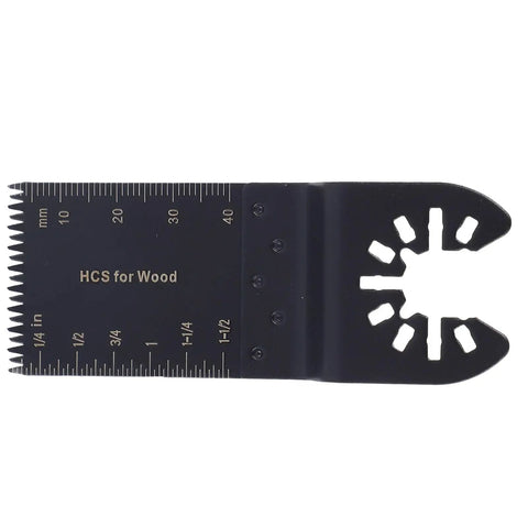 Close-up of a blade from the 20 Piece Oscillating Saw Blades Set With Length Marks And Precision Teeth For Wood Metal And Plastics Cutting.