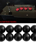 Universal Ball Knob Set For Machines, 10 Pcs Plastic Round Black Handles, Comfortable Grip, shown with joystick and buttons.