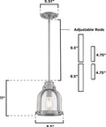 Retro Vibe One Light Indoor Mini Pendant Light With Hand Blown Clear Glass Shade And Brushed Nickel Finish, dimensions view