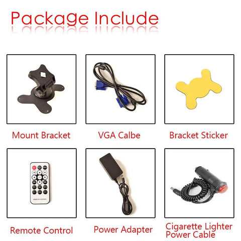 Package contents for 8 Inch CCTV Monitor With HD IPS Display 1024x768 Security Screen VGA HDMI AV BNC USB Video Input And Output