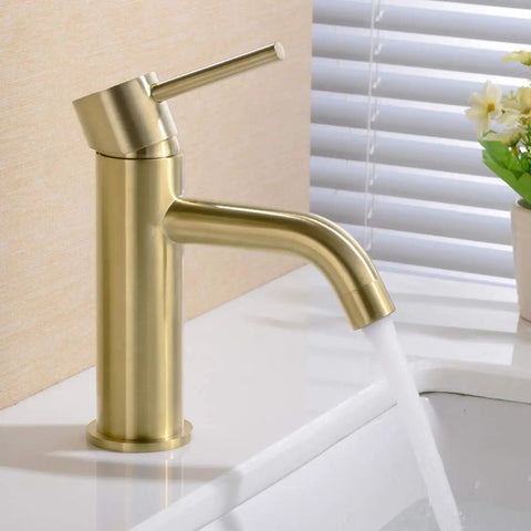 Brushed Gold Bathroom Faucet With Solid Brass Construction Single Hole Deck Mounted Lavatory Vanity Sink Faucet Single Handle