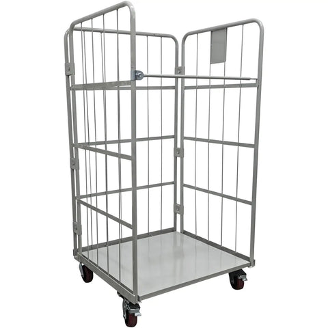 Heavy Duty Foldable Warehouse Push Trolley With Steel Mesh Cage And 1100 Pound Capacity, open design for easy access to loads.