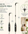 Super Handy High Reach Plant Waterer For Indoor Plants With Telescoping Wand From 25.6 To 35.4 Inches And 2000mAh Rechargeable Indoor Watering Device With 6.8 Foot Hose And Spray Nozzle For Hanging Baskets And Window Plants, showing adjustable wand and nozzle.