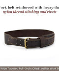 3 Inch Wide Long Tapered Full Grain Oiled Leather Work Belt For Heavy Duty Tasks Durable Rugged Belt Adjustable Fits Waist 42 To 54 Inches Dark Brown Pro