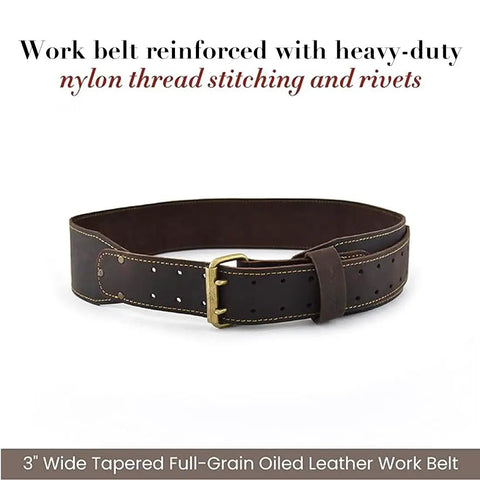 3 Inch Wide Long Tapered Full Grain Oiled Leather Work Belt For Heavy Duty Tasks Durable Rugged Belt Adjustable Fits Waist 42 To 54 Inches Dark Brown Pro