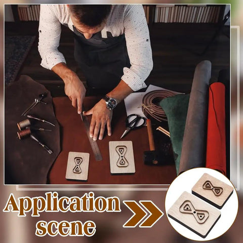 Man using Leather Cutting Die Set 2 Piece 2 Styles With Wooden Die Molds Sharp Steel Blades on leather crafting table