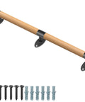 52 Inch Wood Handrail For Indoor Stairs With Wall Mount And Metal Brackets, Rock Solid Barrier Free Grab Bar For Elderly, 1.3 Inch Round Diameter