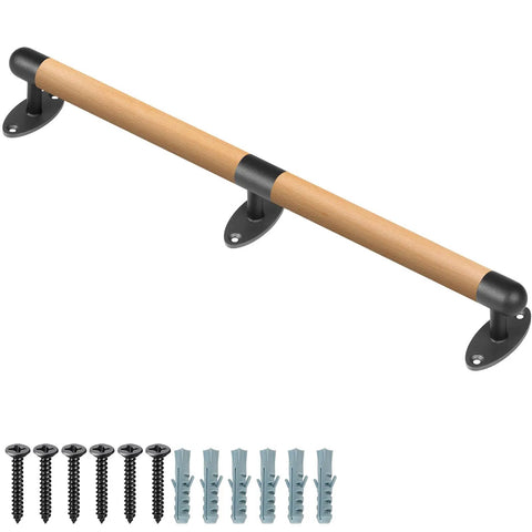 52 Inch Wood Handrail For Indoor Stairs With Wall Mount And Metal Brackets, Rock Solid Barrier Free Grab Bar For Elderly, 1.3 Inch Round Diameter