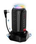 Dope Power Strip Tower With Colorful Nightlight 15 AC Outlets 6 USB Ports Retractable Extension Cord 900 Joule Surge Protector