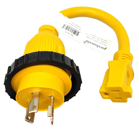 RV Shore Power Pigtail Adapter 30A L5 30P To 5 15R Twist Lock Cord One Foot Beefy Heavy Duty 10 AWG Copper Outdoor Marine Grade Power Cable