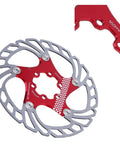 160mm red and silver disc brake with CNC precision for mountain bikes, featuring dual material construction for heat dissipation.