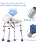 Heavy Duty Shower Stool With 500 Lb Capacity Tool Free Assembly Anti Slip Bath Chair Height Adjustable Narrow Design For Elderly