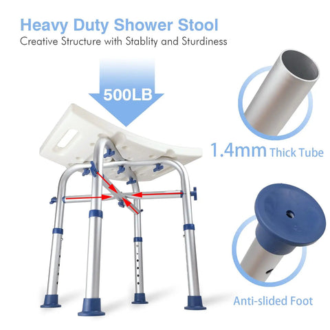 Heavy Duty Shower Stool With 500 Lb Capacity Tool Free Assembly Anti Slip Bath Chair Height Adjustable Narrow Design For Elderly