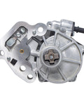 Front view of silver aluminum brake vacuum pump with mounting flange