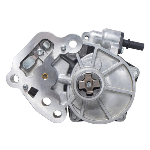 Front view of silver aluminum brake vacuum pump with mounting flange