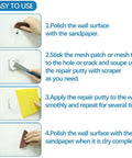 Step-by-step instructions for using Heavy Duty Drywall Patch Kit With Scraper And Sandpaper 17 Oz Spackle Paste For Wall Holes.