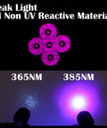 Five LED S5 UV Flashlight with Crazy Bright Ultra Beam Black Light demonstrating weak light on non-UV materials.