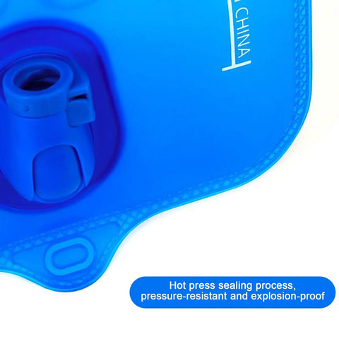 Close-up of Lightweight Hiking Water Bladder with Large Opening and ergonomic handle, blue durable PE EVA reservoir