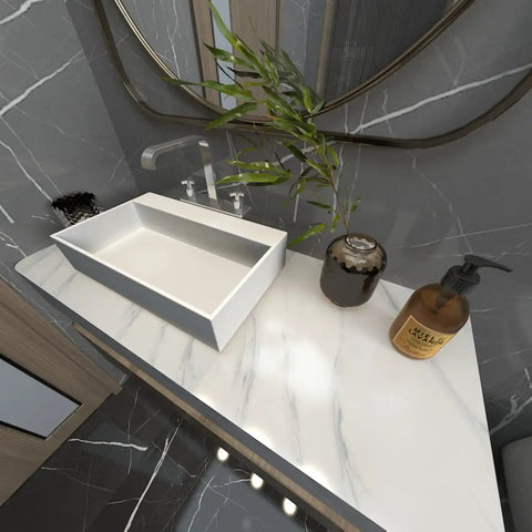 Bathroom countertop with Wide Milk White Marble Wallpaper Easy Peel And Stick 24 Inch By 394 Inch Roll Glossy Thickened.
