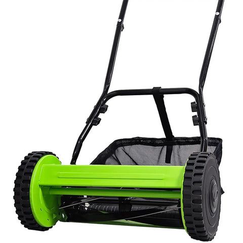 Effortless Manual Push Reel Lawn Mower With 14 Inch Cut, No Gas No Fuss, Five Blade Precision, Adjustable Height 0.6 To 1.8 Inches, Removable Grass Catcher Bag For Yard And Garden Lawn Care, front view